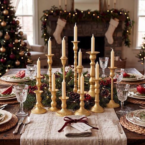 12 Pcs Gold Vintage Taper Candlestick Holders Set for Table Centerpiece Assorted Metal Candle Holder in Different Type Antique Candle Sticks for Wedding Dining Room Fireplace Mantel Home Decor in Saudi Arabia