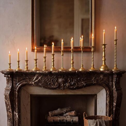 12 Pcs Gold Vintage Taper Candlestick Holders Set for Table Centerpiece Assorted Metal Candle Holder in Different Type Antique Candle Sticks for Wedding Dining Room Fireplace Mantel Home Decor in Saudi Arabia
