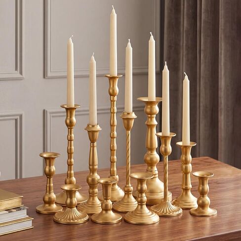 12 Pcs Gold Vintage Taper Candlestick Holders Set for Table Centerpiece Assorted Metal Candle Holder in Different Type Antique Candle Sticks for Wedding Dining Room Fireplace Mantel Home Decor in Saudi Arabia