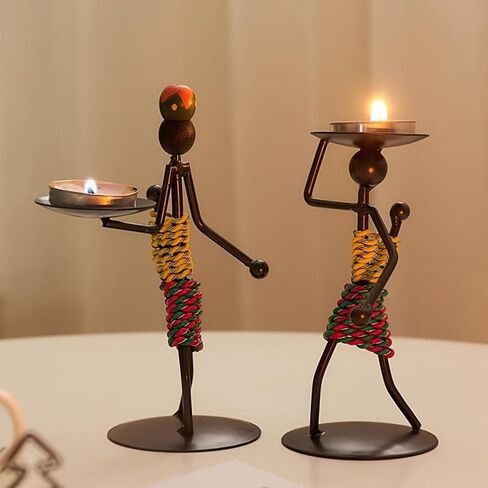 2PCS Creative Human Figure Iron Candle Holder Stand Candlestick for Home Decor Party Centerpiece Stable Multi-Functional Metal Candle Stick Holder in Kuwait