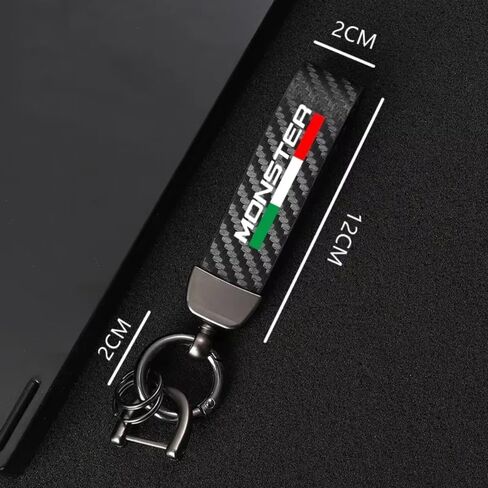 Motorcycle Key Ring Carbon Fiber Key for Ducati Monster Leather Key Chain Anti-Lost Ring Keyring Lanyard Moto Accessories in Kuwait
