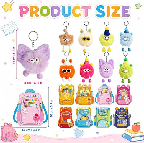 24 Sets Back to School Gifts for Students Teachers Cute Plush Keychains with Gift Cards First Day of School Stuffed Toys Keychains for Boys Girls Classroom Exchange Gifts Birthday Party Favors in Kuwait
