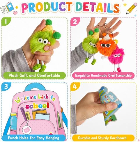 24 Sets Back to School Gifts for Students Teachers Cute Plush Keychains with Gift Cards First Day of School Stuffed Toys Keychains for Boys Girls Classroom Exchange Gifts Birthday Party Favors in Kuwait