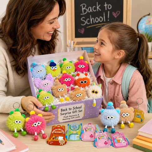 24 Sets Back to School Gifts for Students Teachers Cute Plush Keychains with Gift Cards First Day of School Stuffed Toys Keychains for Boys Girls Classroom Exchange Gifts Birthday Party Favors in Kuwait