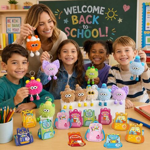 24 Sets Back to School Gifts for Students Teachers Cute Plush Keychains with Gift Cards First Day of School Stuffed Toys Keychains for Boys Girls Classroom Exchange Gifts Birthday Party Favors in Kuwait