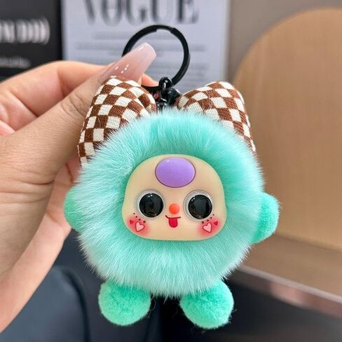Big Eyes Rabbit Keychain Plush Ball Bag Pendant with Bow Summer Colored Stuffed Keyring Hanging Charms Gift for Women Men in Kuwait