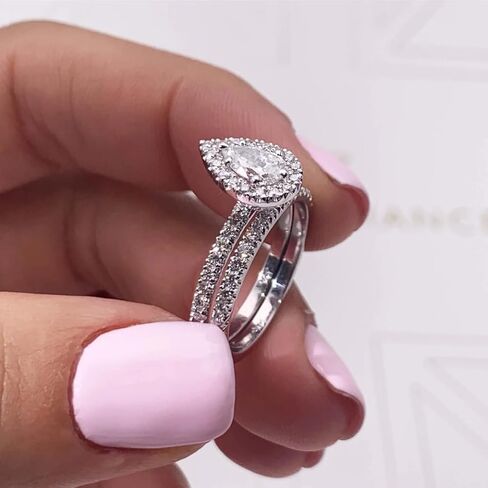4 CT Pear Cut Halo Wedding Ring Set Handmade Engagement Ring for Women Anniversary Promise Gifts for Her Moissanite in Kuwait