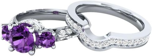 PVN Jewels 925 Sterling Silver Created Purple Amethyst 3-Stone Bridal Engagement Wedding Ring Set Gemstone in Saudi Arabia