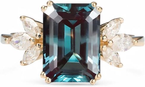Vintage Alexandrite Engagement Ring 4ct Emerald Cut 14K Rose Gold Cluster Bridal Set with Moissanite Accents, Art Deco Wedding Ring & Women Jewelry for Women, Unique Bridal Jewelry Gift in Kuwait