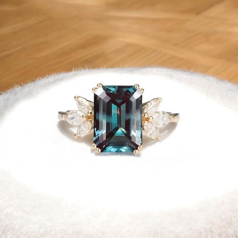 Vintage Alexandrite Engagement Ring 4ct Emerald Cut 14K Rose Gold Cluster Bridal Set with Moissanite Accents, Art Deco Wedding Ring & Women Jewelry for Women, Unique Bridal Jewelry Gift in Kuwait