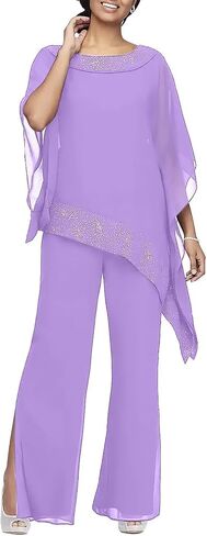 3 Pieces Mother of The Bride Pantsuits Chiffon Ruffles Sequins Wedding Guest Outfit for Women KW022 in Saudi Arabia