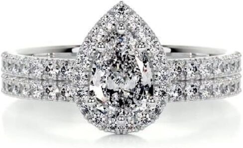 4 CT Pear Cut Halo Wedding Ring Set Handmade Engagement Ring for Women Anniversary Promise Gifts for Her Moissanite in Kuwait