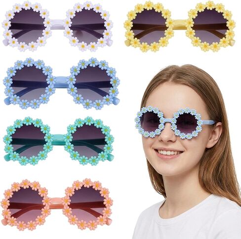 Flower Sunglasses, 5 Pairs of Floral Glasses for Spring Easter Celebrations and Summer Beach Parties, Vibrant Flower Girl Sunglasses for Party Favors and Photo Booth Sessions in Saudi Arabia