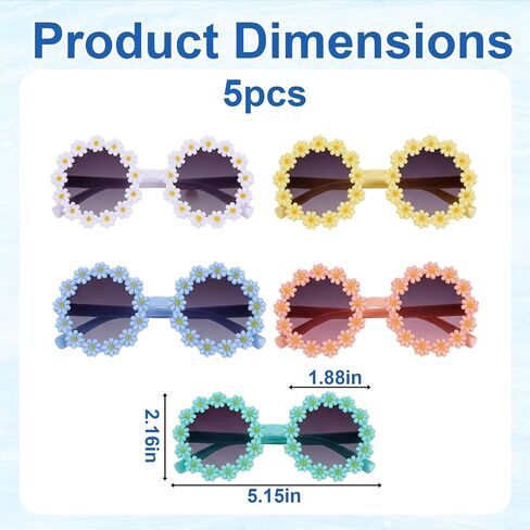 Flower Sunglasses, 5 Pairs of Floral Glasses for Spring Easter Celebrations and Summer Beach Parties, Vibrant Flower Girl Sunglasses for Party Favors and Photo Booth Sessions in Saudi Arabia