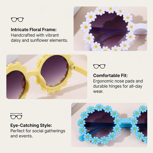 Flower Sunglasses, 5 Pairs of Floral Glasses for Spring Easter Celebrations and Summer Beach Parties, Vibrant Flower Girl Sunglasses for Party Favors and Photo Booth Sessions in Saudi Arabia