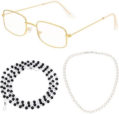 Gvhntk Old Lady Costume Grandma Cosplay Set Old Lady Glasses With Chain Pearl Bead Necklace Women Granny Grandma Accessories in Kuwait