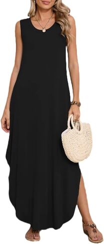 BELAROI Womens Plus Size Maxi Dress Sundress Summer Casual Sleeveless Scoop Neck Pockets Beach Swimsuit Coverup Loose Outfits in Kuwait