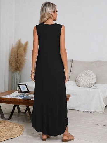 BELAROI Womens Plus Size Maxi Dress Sundress Summer Casual Sleeveless Scoop Neck Pockets Beach Swimsuit Coverup Loose Outfits in Kuwait