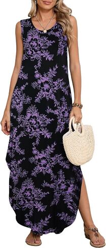 BELAROI Womens Plus Size Maxi Dress Sundress Summer Casual Sleeveless Scoop Neck Pockets Beach Swimsuit Coverup Loose Outfits in Kuwait