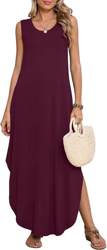 BELAROI Womens Plus Size Maxi Dress Sundress Summer Casual Sleeveless Scoop Neck Pockets Beach Swimsuit Coverup Loose Outfits in Kuwait