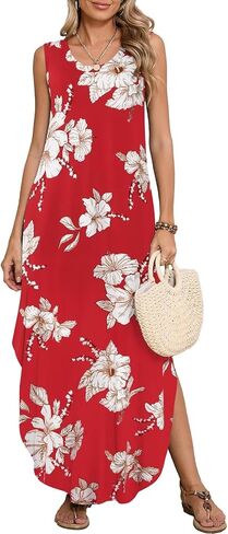 BELAROI Womens Plus Size Maxi Dress Sundress Summer Casual Sleeveless Scoop Neck Pockets Beach Swimsuit Coverup Loose Outfits in Kuwait