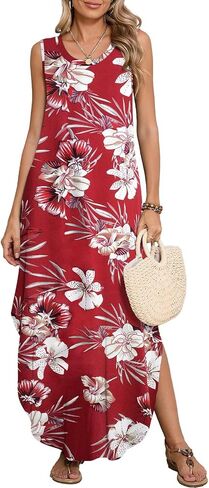 BELAROI Womens Plus Size Maxi Dress Sundress Summer Casual Sleeveless Scoop Neck Pockets Beach Swimsuit Coverup Loose Outfits in Kuwait