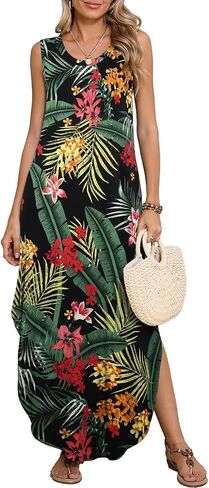 BELAROI Womens Plus Size Maxi Dress Sundress Summer Casual Sleeveless Scoop Neck Pockets Beach Swimsuit Coverup Loose Outfits in Kuwait