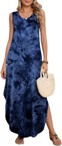 BELAROI Womens Plus Size Maxi Dress Sundress Summer Casual Sleeveless Scoop Neck Pockets Beach Swimsuit Coverup Loose Outfits in Kuwait