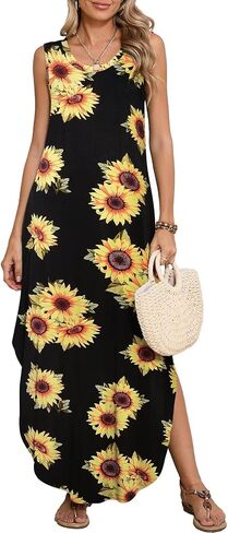 BELAROI Womens Plus Size Maxi Dress Sundress Summer Casual Sleeveless Scoop Neck Pockets Beach Swimsuit Coverup Loose Outfits in Kuwait
