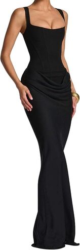 Qikaka Women's Sleeveless Lace Up Ruched Ruffles Fishbone Bodycon Sexy Nightclub Party Dress in Saudi Arabia