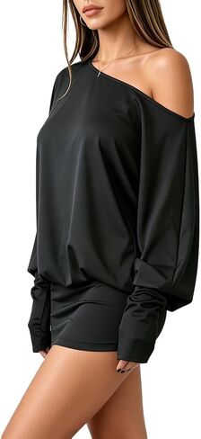 Vimagcal Women's Off The Shoulder Long Sleeve Mini Dress - Y2K Streetwear Bodycon Party Dress with Thumb Holes in Kuwait