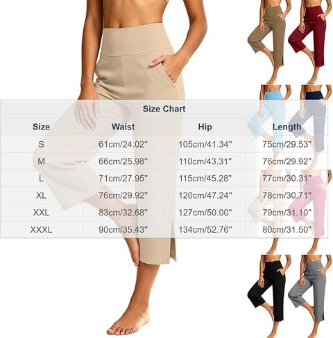 Capri Yoga Pants for Women Stretchy Business Casual Capris Summer | High Waisted Tummy Control Stretchy Business Casual Pants with Pockets Wide Leg for Yoga,Workout,Work,Office,Lounge in Kuwait
