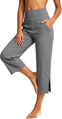 Capri Yoga Pants for Women Stretchy Business Casual Capris Summer | High Waisted Tummy Control Stretchy Business Casual Pants with Pockets Wide Leg for Yoga,Workout,Work,Office,Lounge in Kuwait