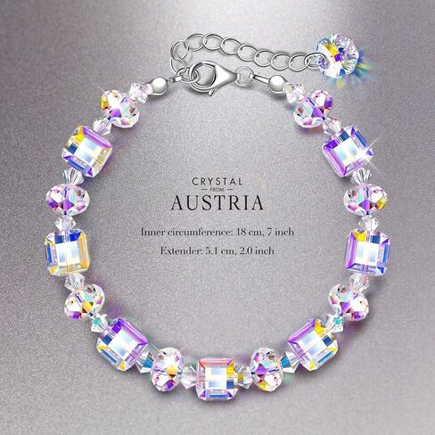 Northern Lights Ladies Crystal Bracelet, 17.8 cm with 5 cm Extension, Jewelry Gift Box for Mother's Day, Birthdays, and Anniversaries in Kuwait