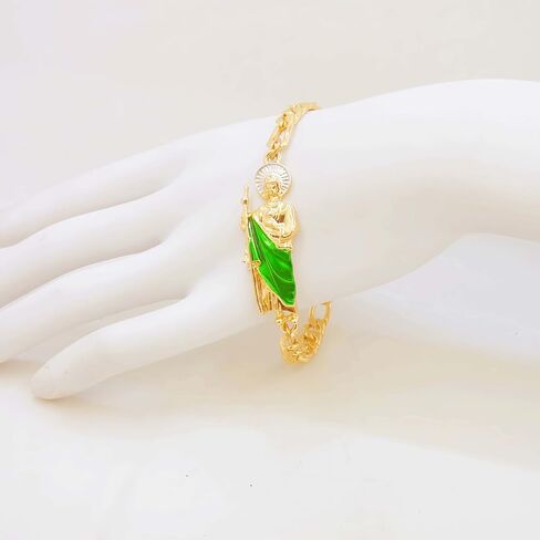San Judas Tedeo Bracelet - Gold Plated Figaro Chain Saint Jude Religious Jewelry - Tarnish-Resistant Spiritual Accessory for Hope & Faith (Multicolor Robe Design) in Kuwait