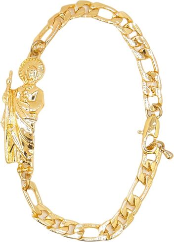San Judas Tedeo Bracelet - Gold Plated Figaro Chain Saint Jude Religious Jewelry - Tarnish-Resistant Spiritual Accessory for Hope & Faith (Multicolor Robe Design) in Kuwait