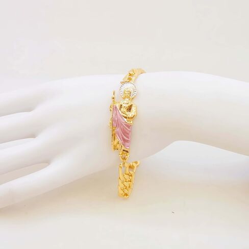 San Judas Tedeo Bracelet - Gold Plated Figaro Chain Saint Jude Religious Jewelry - Tarnish-Resistant Spiritual Accessory for Hope & Faith (Multicolor Robe Design) in Kuwait