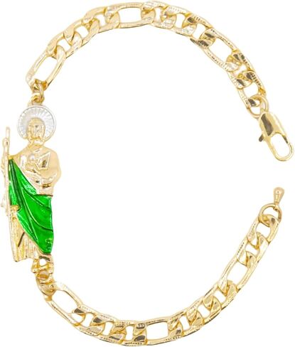 San Judas Tedeo Bracelet - Gold Plated Figaro Chain Saint Jude Religious Jewelry - Tarnish-Resistant Spiritual Accessory for Hope & Faith (Multicolor Robe Design) in Kuwait