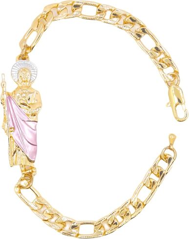 San Judas Tedeo Bracelet - Gold Plated Figaro Chain Saint Jude Religious Jewelry - Tarnish-Resistant Spiritual Accessory for Hope & Faith (Multicolor Robe Design) in Kuwait