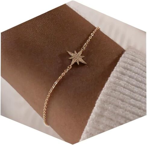 Gold Bracelets for Women, Dainty Charm 14k Gold Star Chain Bracelet for Women Rhinestone Adjustable Link Bracelet Stack Non Tarnish Bracelets Minimalist Celestial Jewelry Trendy Birthday Gifts in Saudi Arabia
