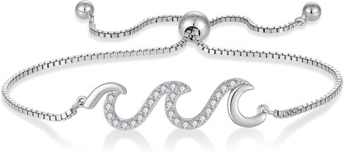 STARCHENIE 925 Sterling Silver Wave Bracelet for Women Adjustable Birthstone Bracelet Beach Ocean Jewelry in Kuwait