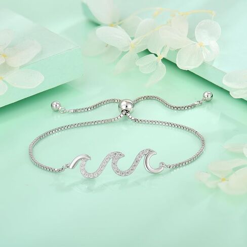 STARCHENIE 925 Sterling Silver Wave Bracelet for Women Adjustable Birthstone Bracelet Beach Ocean Jewelry in Kuwait