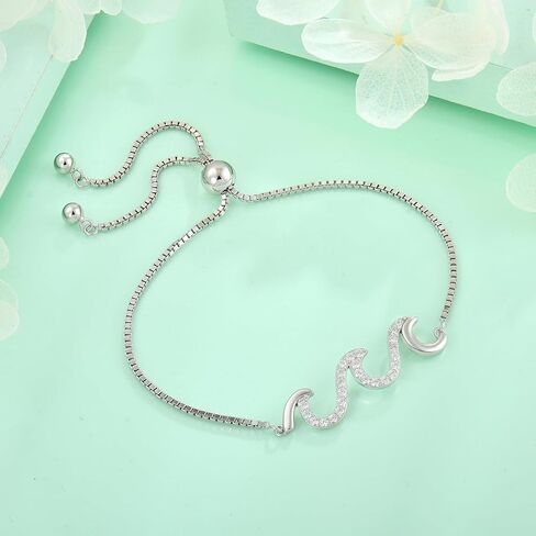 STARCHENIE 925 Sterling Silver Wave Bracelet for Women Adjustable Birthstone Bracelet Beach Ocean Jewelry in Kuwait