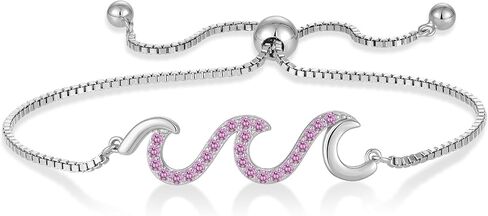 STARCHENIE 925 Sterling Silver Wave Bracelet for Women Adjustable Birthstone Bracelet Beach Ocean Jewelry in Kuwait