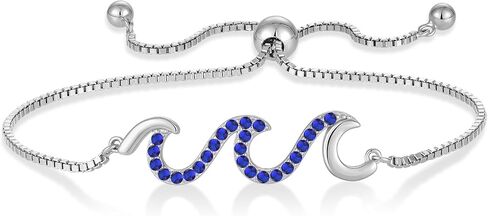 STARCHENIE 925 Sterling Silver Wave Bracelet for Women Adjustable Birthstone Bracelet Beach Ocean Jewelry in Kuwait