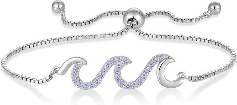 STARCHENIE 925 Sterling Silver Wave Bracelet for Women Adjustable Birthstone Bracelet Beach Ocean Jewelry in Kuwait