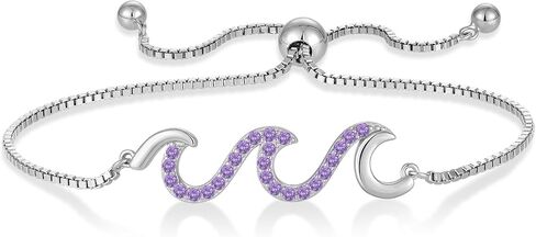 STARCHENIE 925 Sterling Silver Wave Bracelet for Women Adjustable Birthstone Bracelet Beach Ocean Jewelry in Kuwait