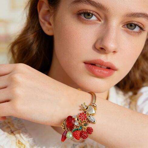Charm Bracelets For Women Cute Bracelets Gold Strawberry Heart Rhinestone Cute Jewelry Christmas Charm Bracelet Christmas Jewelry in Saudi Arabia