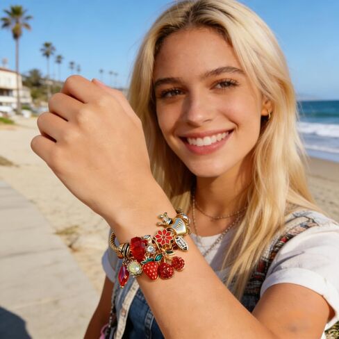 Charm Bracelets For Women Cute Bracelets Gold Strawberry Heart Rhinestone Cute Jewelry Christmas Charm Bracelet Christmas Jewelry in Saudi Arabia