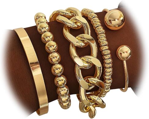 IFKM Bracelets for Women, Gold and Silver Stackable Bracelet Collection, Chunky Chain Bracelets, Beaded Bracelets, Cuff Bangles Jewelry Gifts in Kuwait